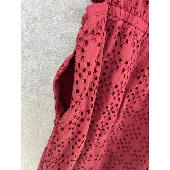 Madewell Women's Cutout Dress Solid Red Pockets Short Sleeve Size 6 - Picture 3 of 10